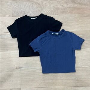 Cotton On Black and Blue Micro Crop Tees